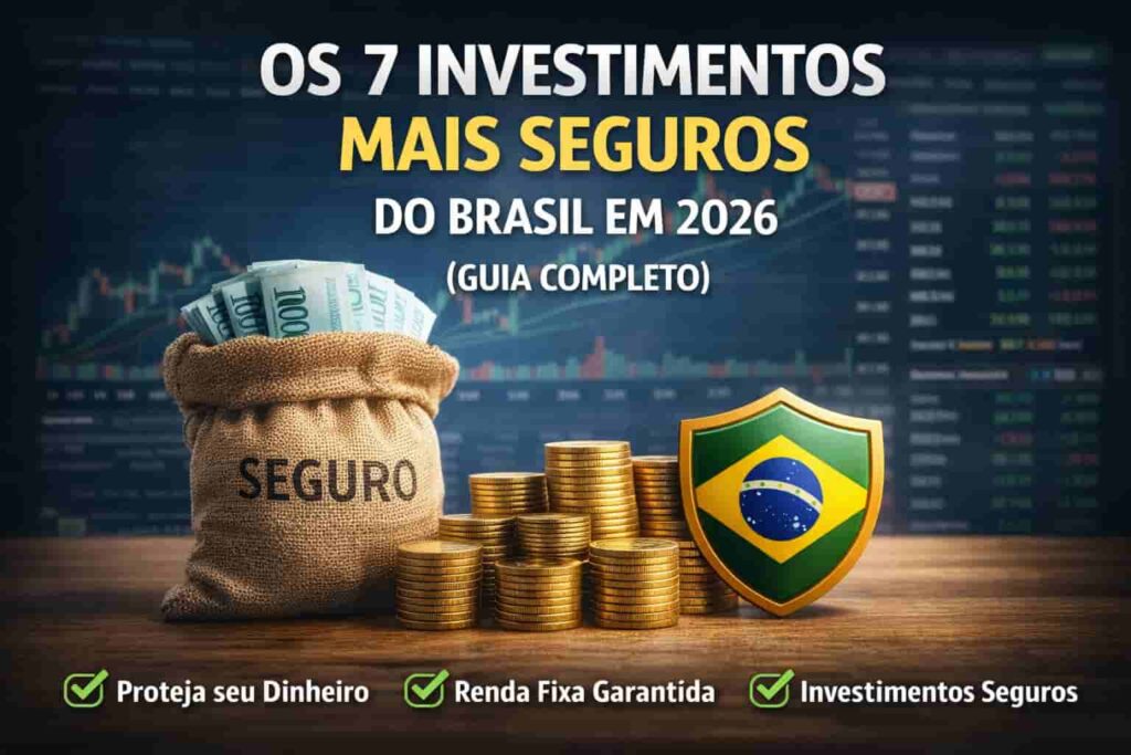 Os investimentos mais seguros do Brasil em 2026 representados por dinheiro, moedas e símbolo de proteção financeira