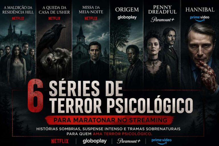 Banner com séries de terror psicológico para maratonar no streaming